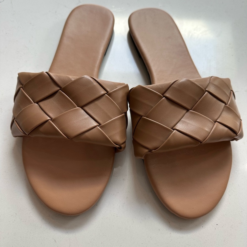 Tan Woven Slide Sandals